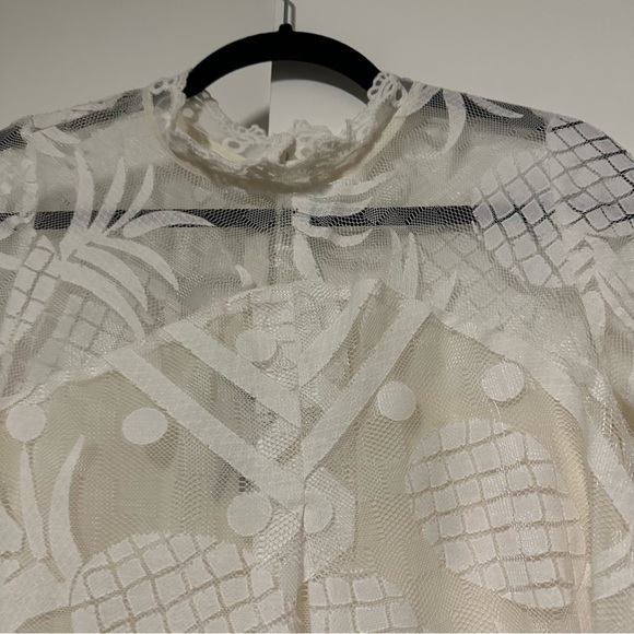 Anthropologie HD in Paris Ivory Lace Pineapple Sheer with Lining Pina Top 2P - Picture 4 of 9